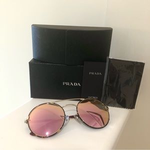 Prada Brown/Pink Mirrored Round Sunglasses